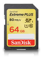 SANDISK EXTREME PLUS SDHC 64GB UHS-I 80 MB/S